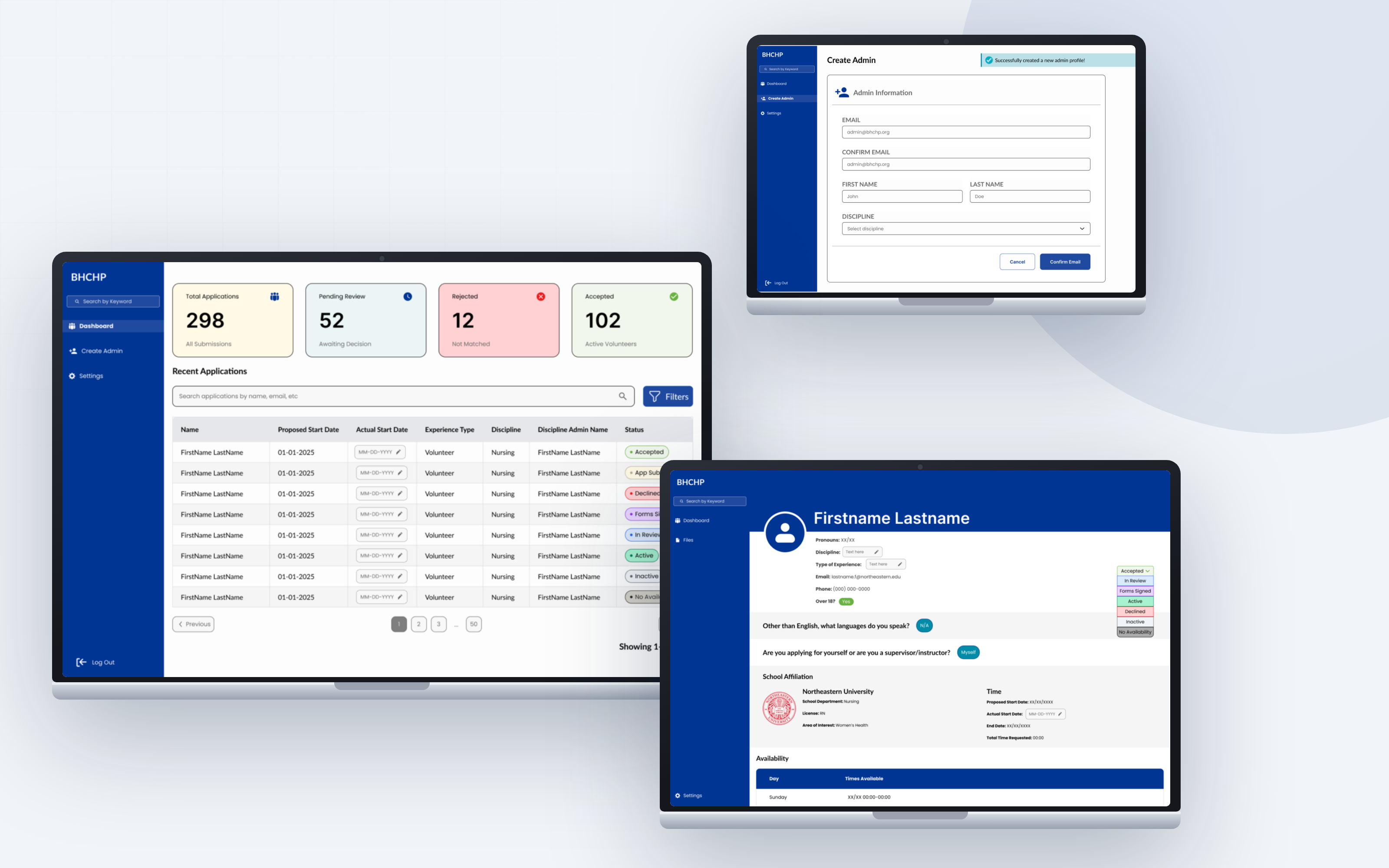 BHCHP volunteer portal interface